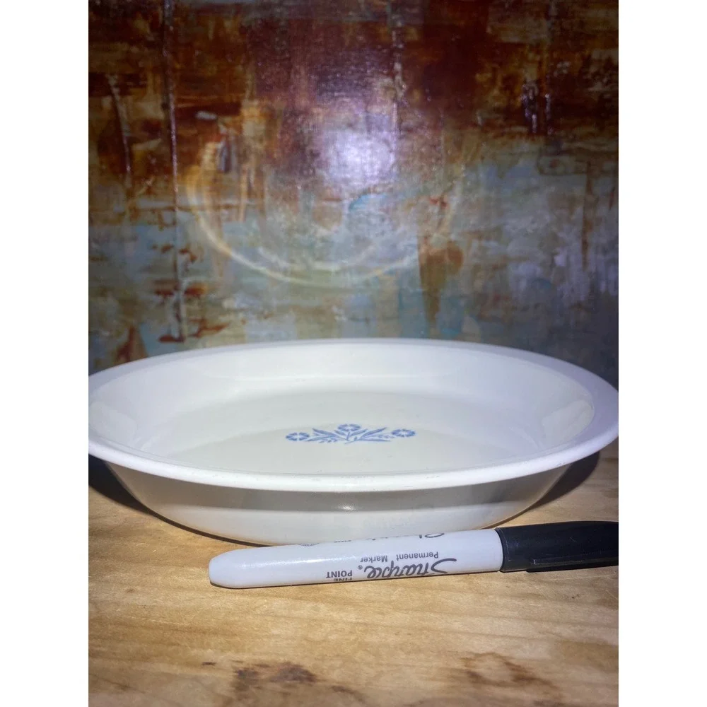 Corning Ware Cornflower Blue 9 Inch Pie Plate Vintage P-309 White Pyroceram Dish